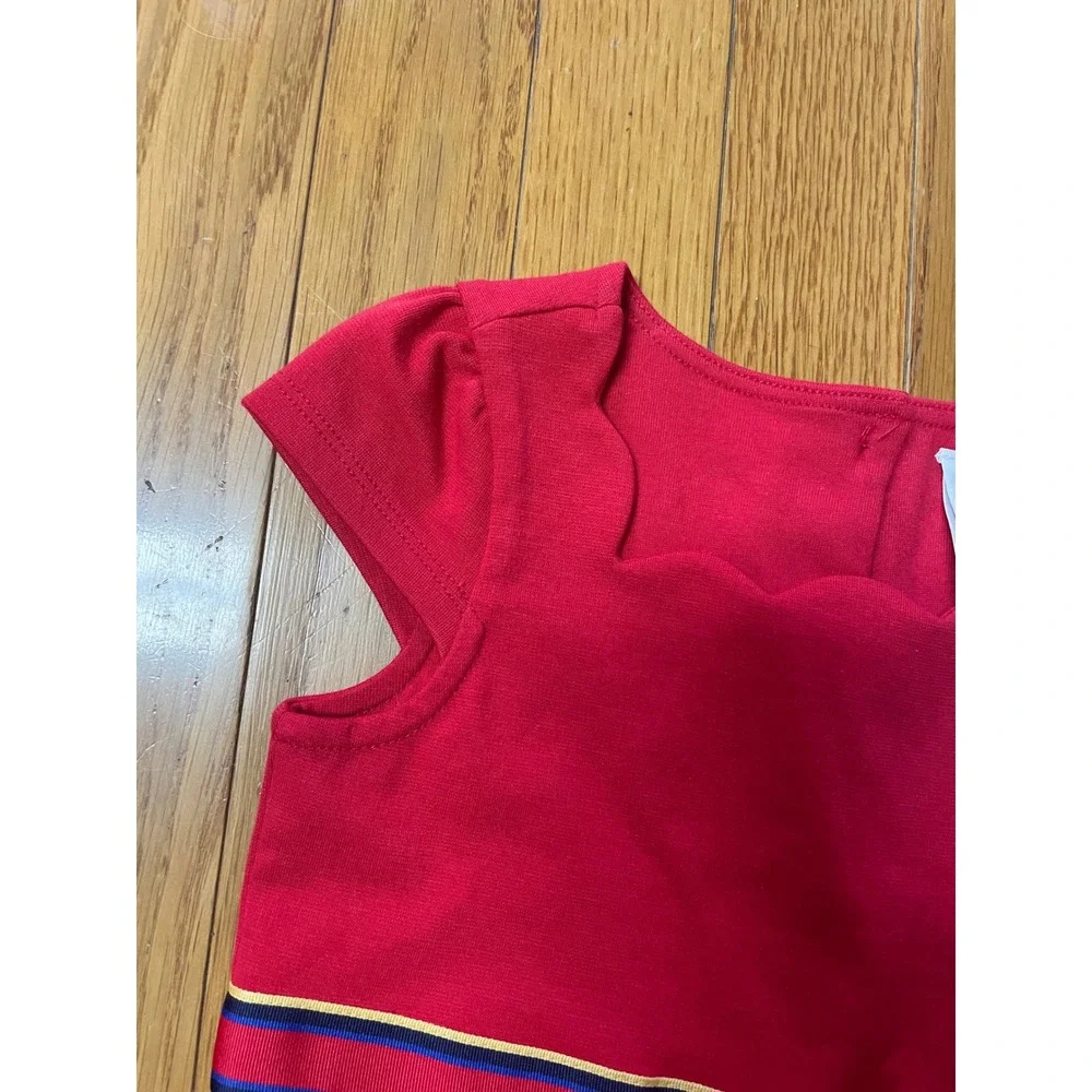 Janie and Jack Girls Red Scallop Neck Ruffle Hem Dress Size 3 NWT